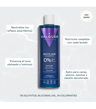 Champú cabello BLANCO Y GRIS 0% de Valquer