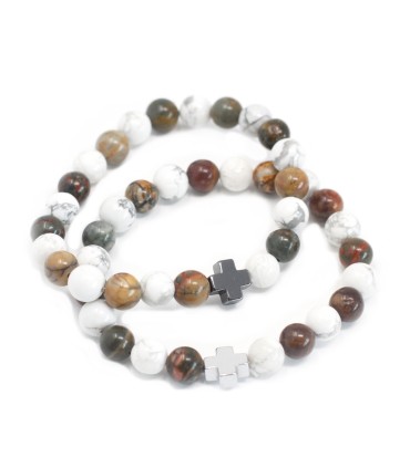 Pulsera de piedras preciosas JASPE PICASSO Y HOWLITA BLANCA de AW ARTI